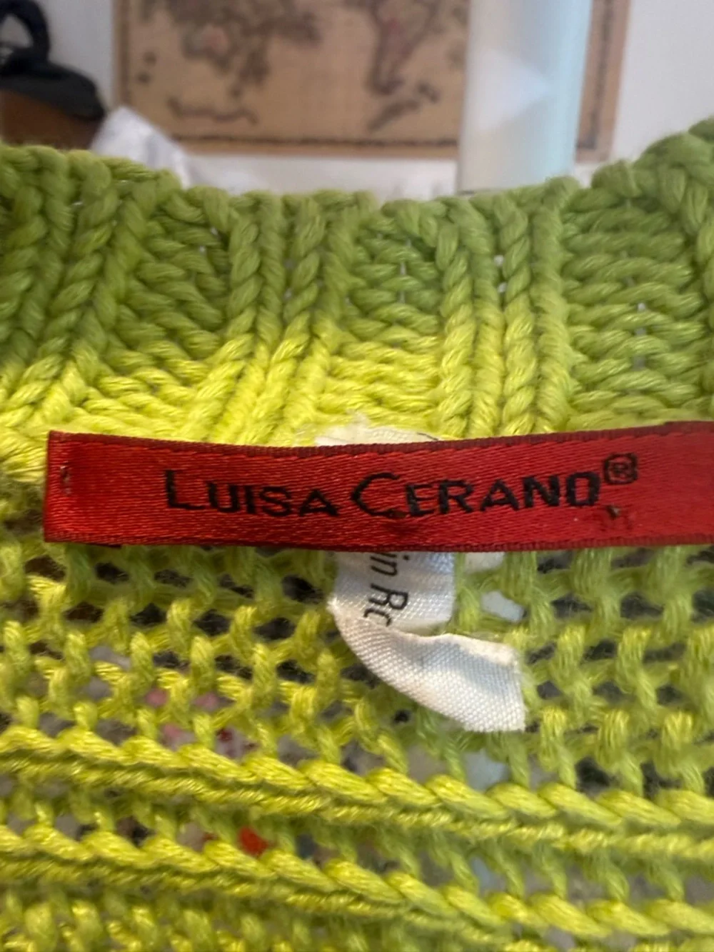 Luisa Cerano Linen Cotton Cable Knit Cardigan Chartreuse Open Knit Designer 12